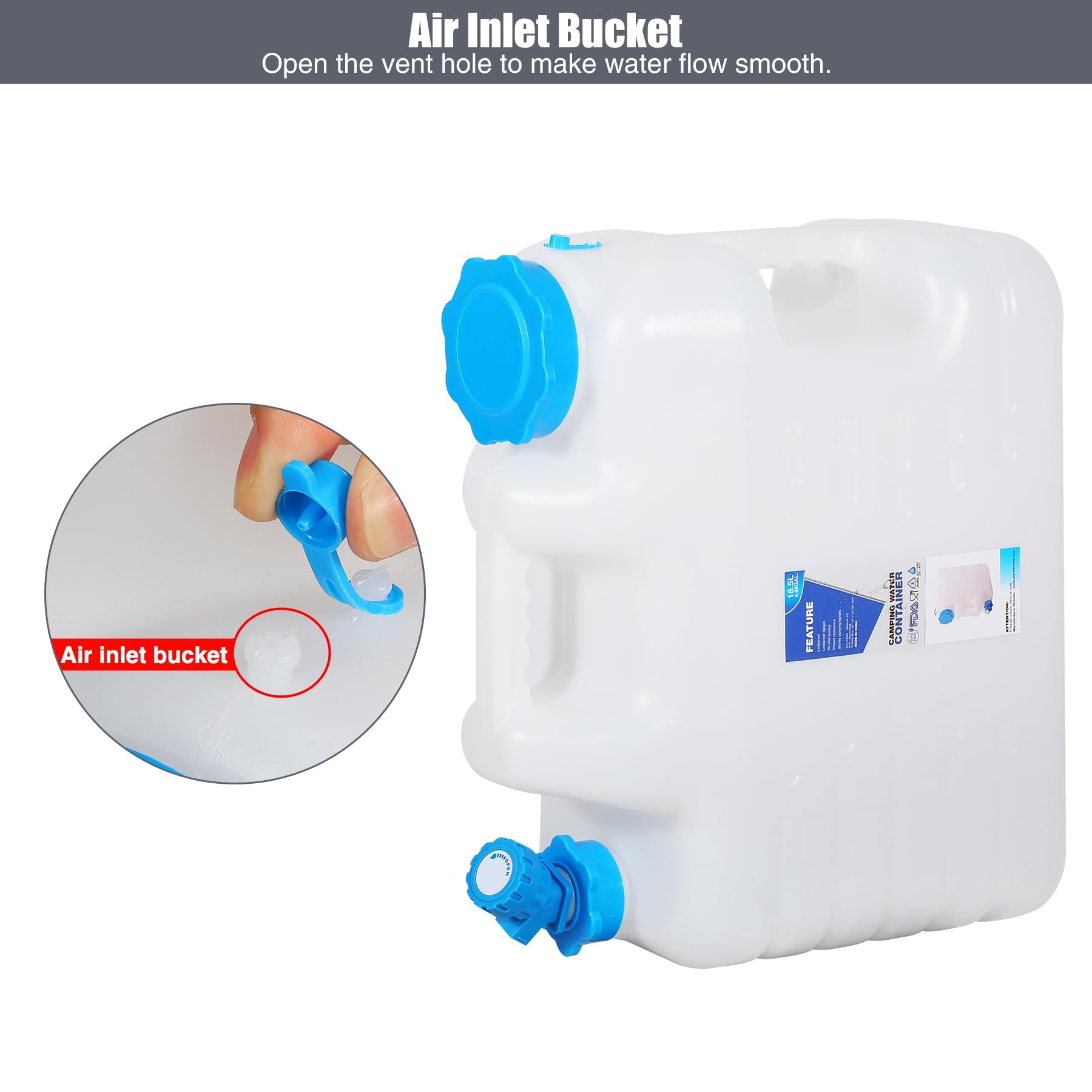 Redswing 3 Pack 4.9 Gallon/18.5L Portable Water Container With Spigot, Water Storage Carrier For Camping Outdoor Hiking Backpack