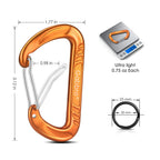 Gabbro Carabiner Clip Heavy Duty 2697Lbs, 4 Pcs 3'' Large Lightweight Aluminum Caribeaners With Keychain Hook Ring - Black Orang
