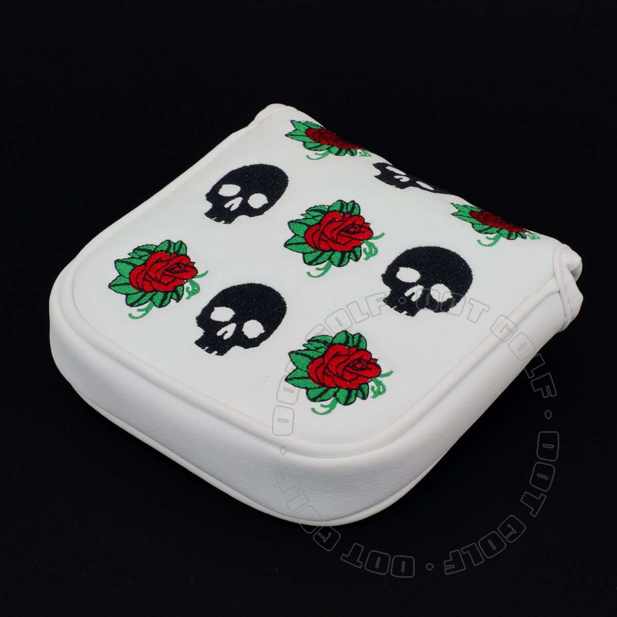 19Th Hole Custom Shop Skull And Rose High-Moi Mallet Putter Headcover, Heel Shaft, White, Golf Head Cover