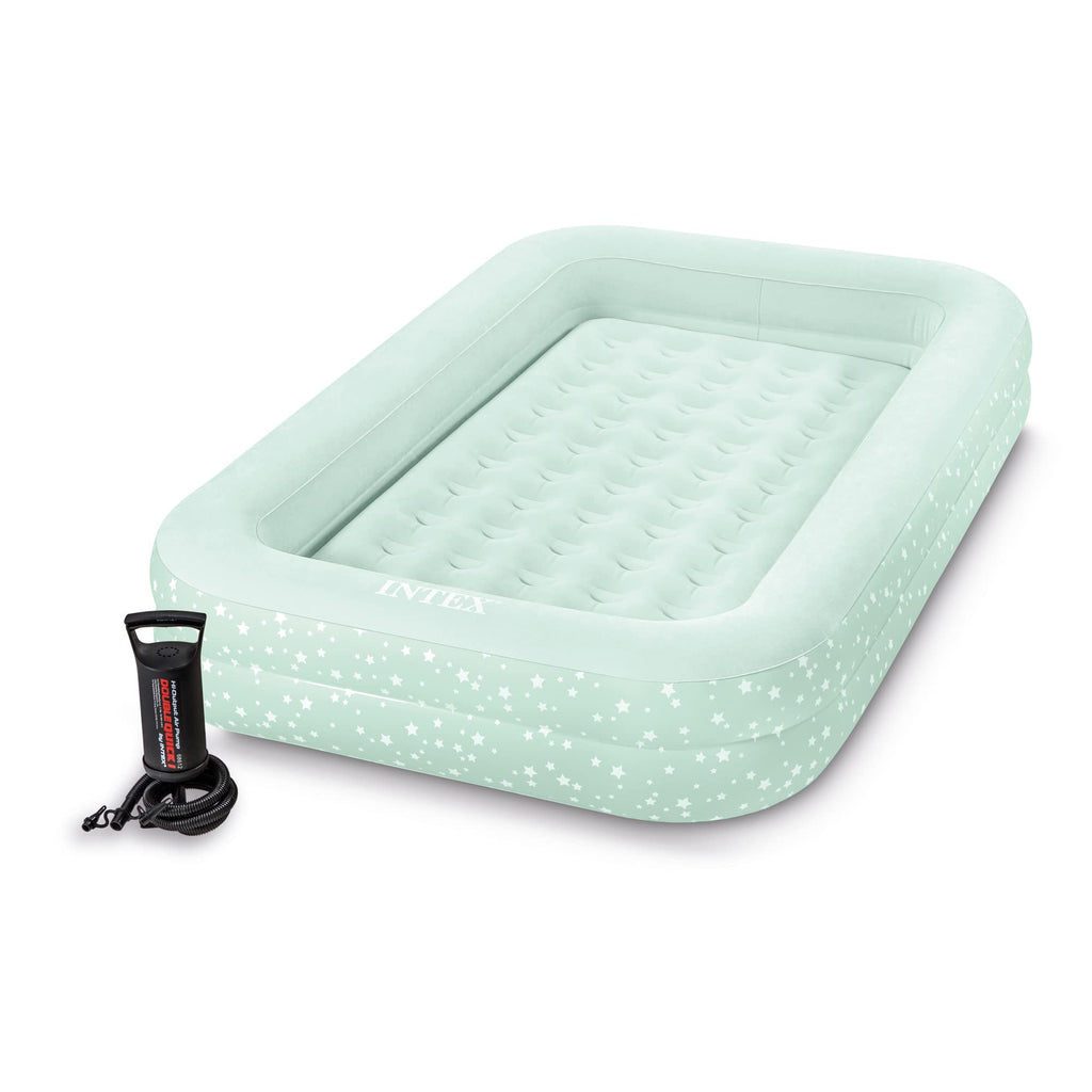 Intex Kids Travel Air Mattress Inflatable Bed Set With Raised Sides, Hand Pump, And Carrying Bag For Camping Trips And Sleepover