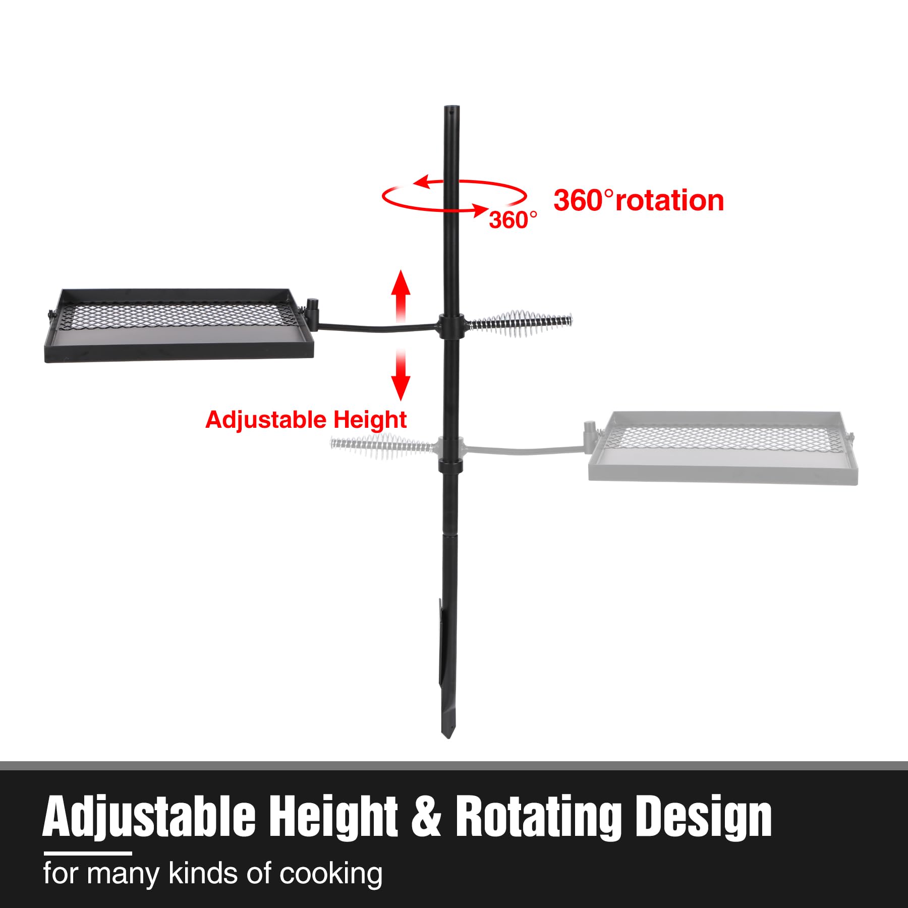 Redcamp Folding Swivel Campfire Grill, Portable Fire Pit Grill Grate Over Fire Pit, Heavy Duty Steel Grate & Camp Fire Rack With