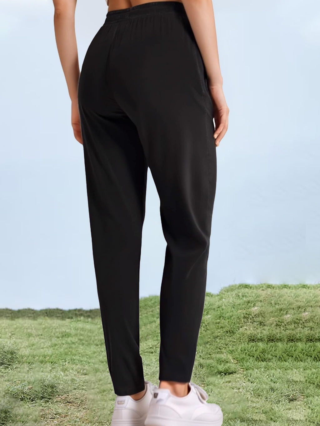 Hidkat Womens Sports Jogging Pants with Zipper Pocket Womens Hiking Fitness Tracking Workout Pants Black