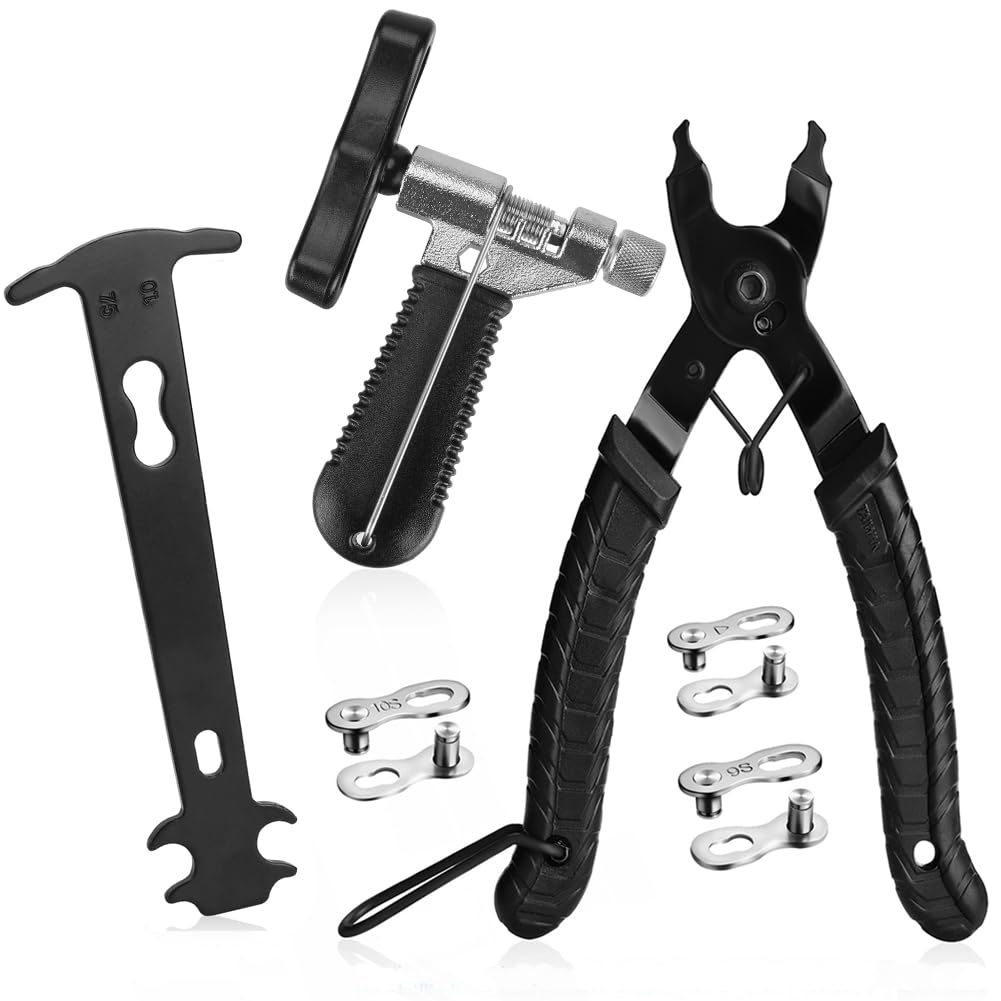 A AKRAF Bicycle Chain Repair Tool Kit with Bike Link Plier, Chain Breaker Splitter Tool, Chain Wear Indicator Checker, 3 Pairs B