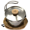 ?Berleben Kessel - Camping Kettle Pot With 37Fl Oz (1.1L) Capacity, Hanger Handle, Natural Hardwood Grip, Locking Lid, & Steam V