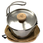 ?Berleben Kessel - Camping Kettle Pot With 37Fl Oz (1.1L) Capacity, Hanger Handle, Natural Hardwood Grip, Locking Lid, & Steam V