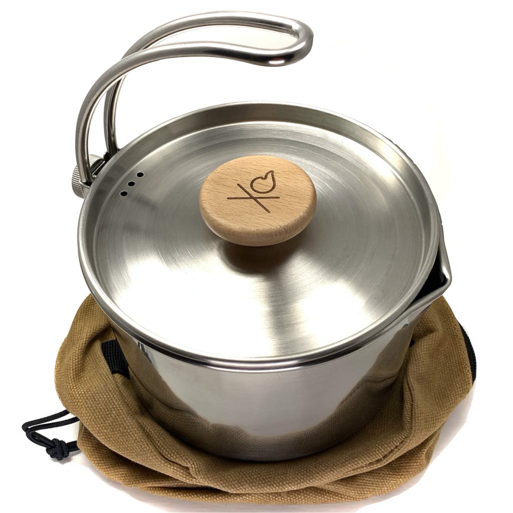 ?Berleben Kessel - Camping Kettle Pot With 37Fl Oz (1.1L) Capacity, Hanger Handle, Natural Hardwood Grip, Locking Lid, & Steam V