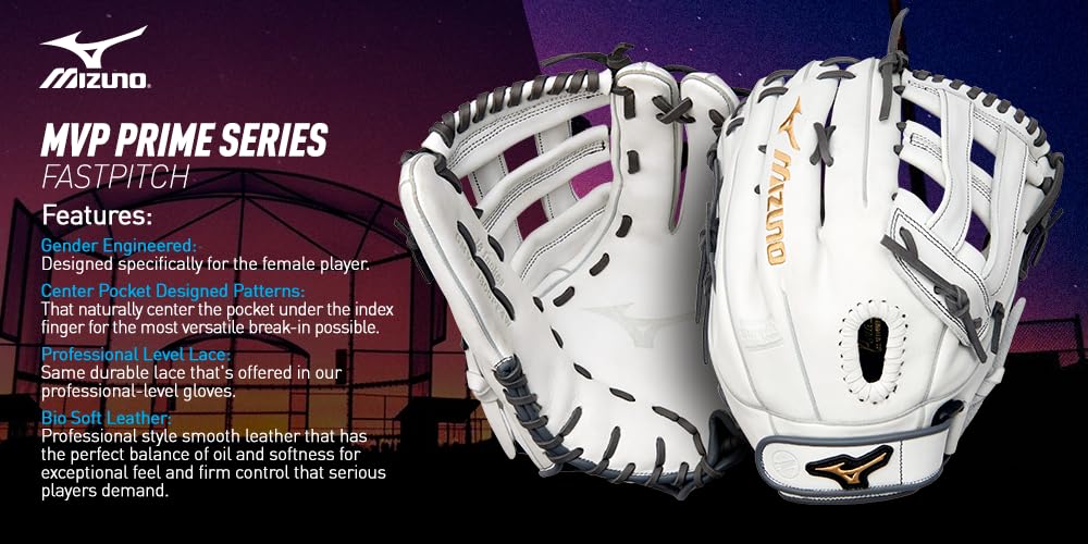 Mizuno GXF50FP MVP Prime Fastpitch Softball First Base Mitts, 13, Left Hand Throw, Worn on Right Hand, Black