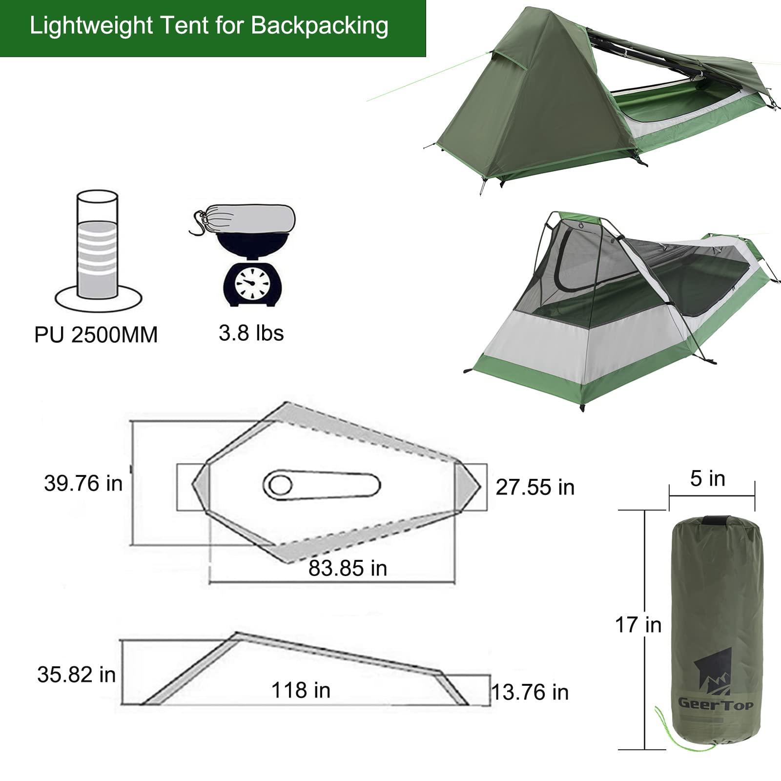 Geertop Lightweight 1 Person Bivy Tent For Camping 3 Season Waterproof Single Person Camp Tent For Backpacking Hiking Travel Out