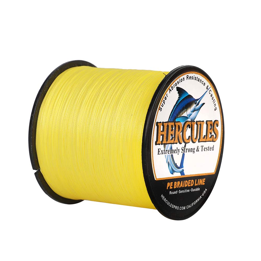 Hercules Braided Fishing Line 1500M 1640Yds 6Lbs-100Lbs Pe Superline 4 Strands (Yellow 10Lb/4.5Kg 0.12Mm)