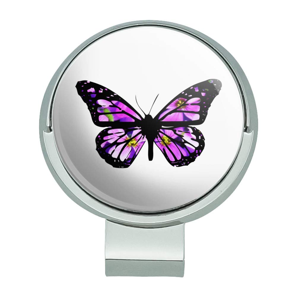 Graphics & More Butterfly With Flowers Golf Hat Clip With Magnetic Ball Marker