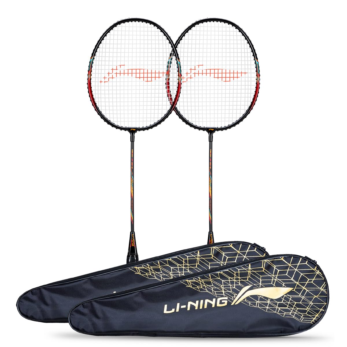 LiNing Xp60Iv Aluminum Strung Badminton Racket (2 X Rackets + 2 X Full Covers, Black/Pink)