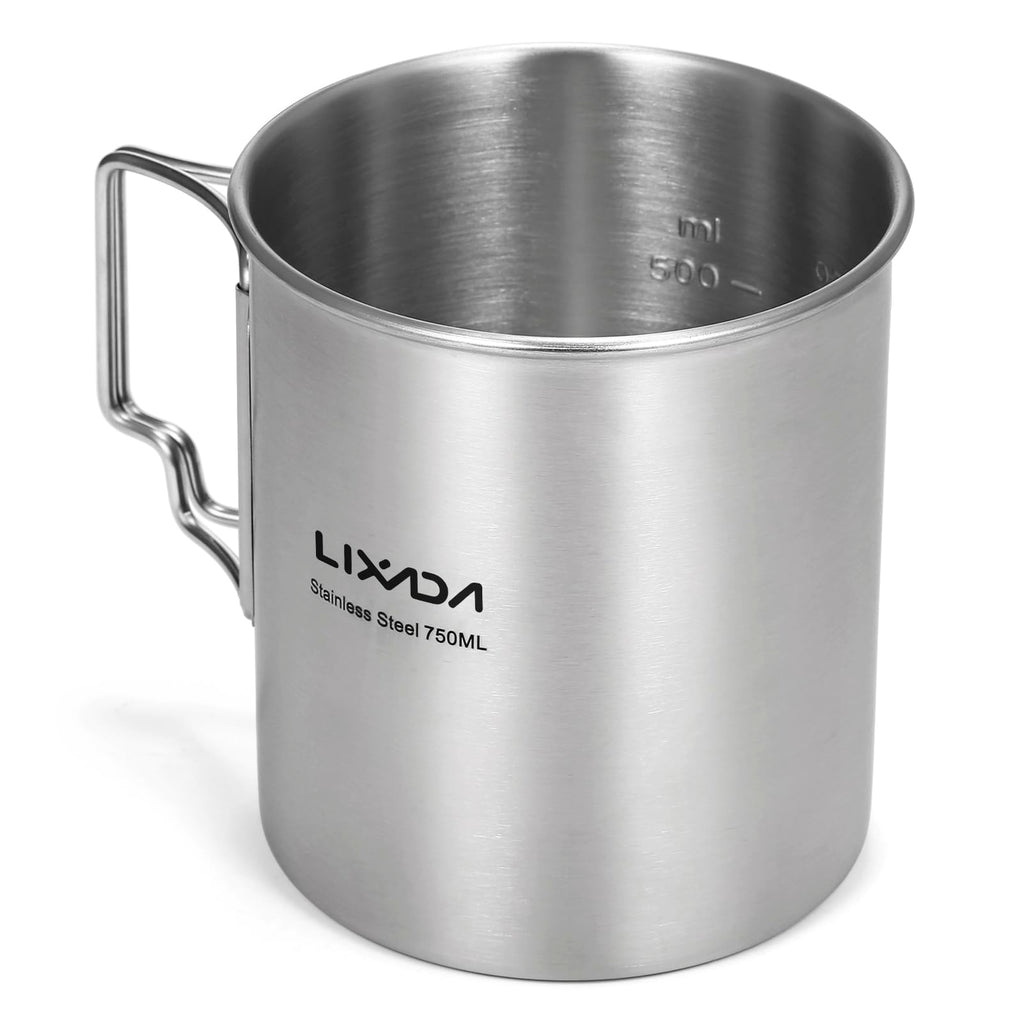 Lixada 750Ml Camping Cup Pot Cup Stainless Steel Water Cup Mug With Foldable Spoon For Outdoor Camping Hiking Backpacking