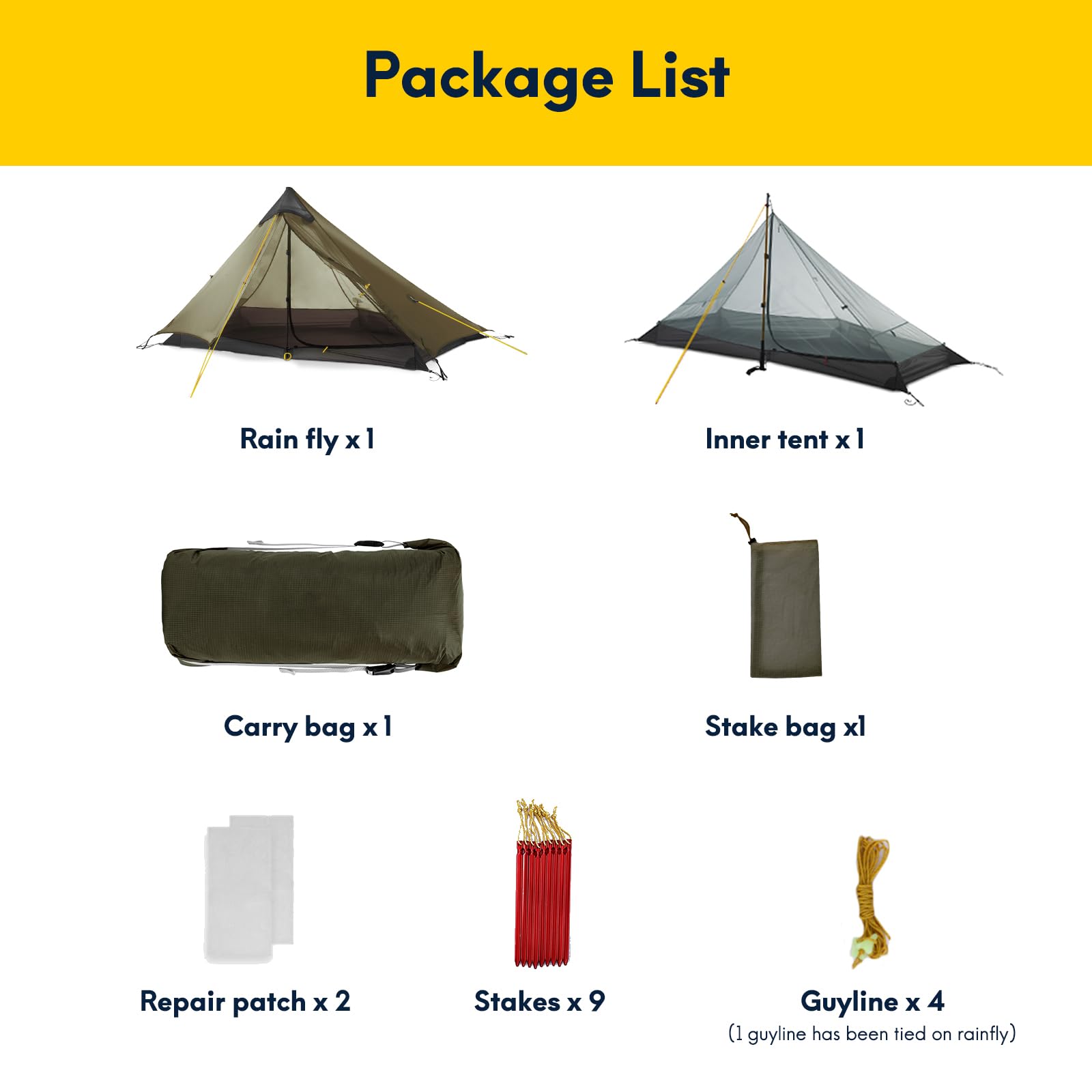 Lanshan Ultralight Tent 3-Season Waterproof Backpacking Tent For 1-Person Camping, Trekking, Climbing, Hiking, 1 Person, Khaki