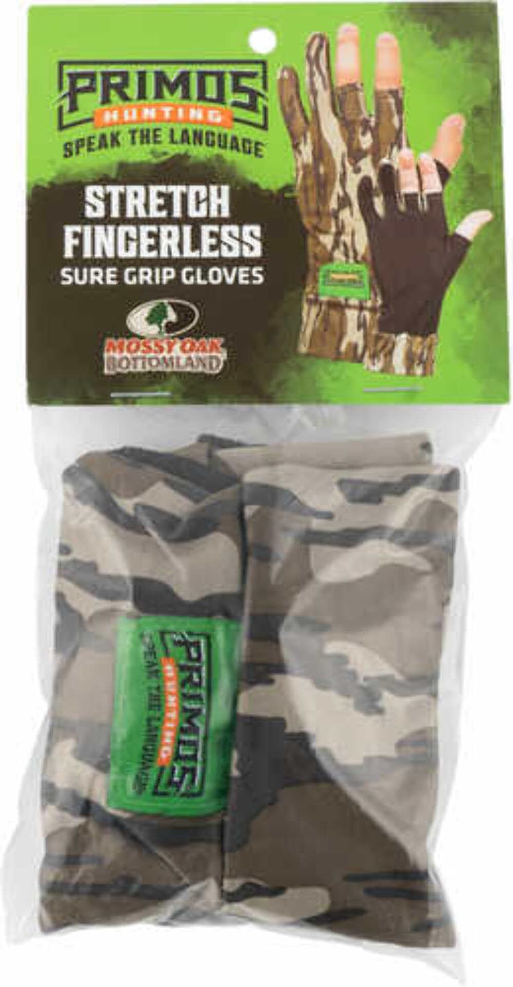 Primos Hunting Stretch Fingerless Gloves Mo Bottomland_Ps6681, Camo, One Size