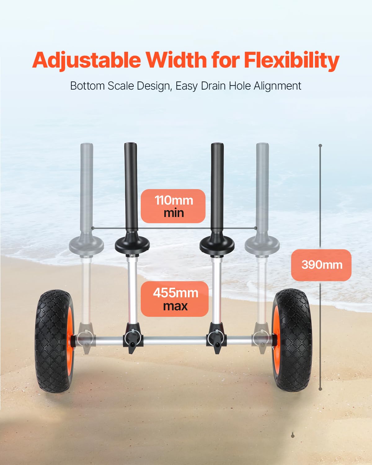 Vevor Kayak Cart, 280Lbs Load Capacity With 10 Inch Solid Tires, Heavy Duty Detachable Canoe Trolley Cart With Adjustable Width
