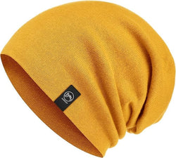 Bismaadh Unisex Cotton Blend Slouchy Beanie And Skull Cap For Summer, Winter, Autumn & Spring Season Mustard, Free Size