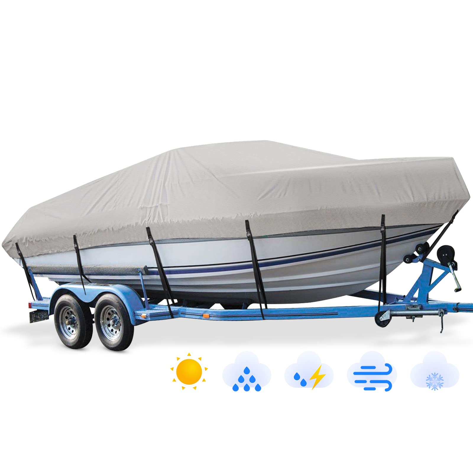 Mancro Bass Boat Cover 16-18.5Ft, Trailerable Waterproof Boat Covers, Fits V-Hull, Tri-Hull, Runabout Bowrider & Fishing Boats,
