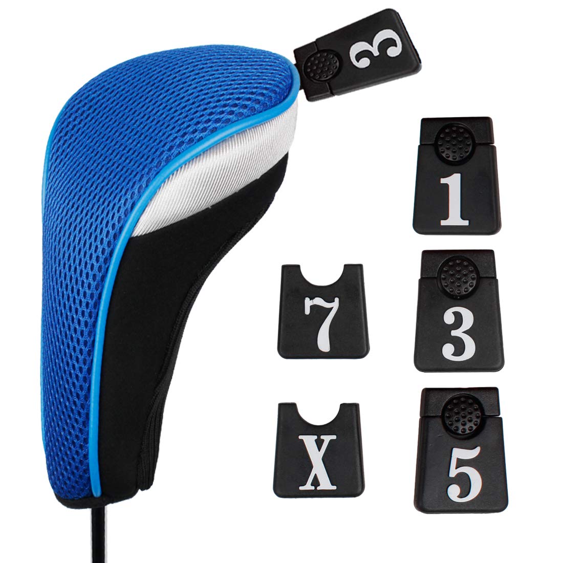 Andux 6Pcs/Set Golf Hybrid Club Head Covers And Wood Club Head Covers (3 Hybrid Covers + 3 Wood Covers) Black/Blue