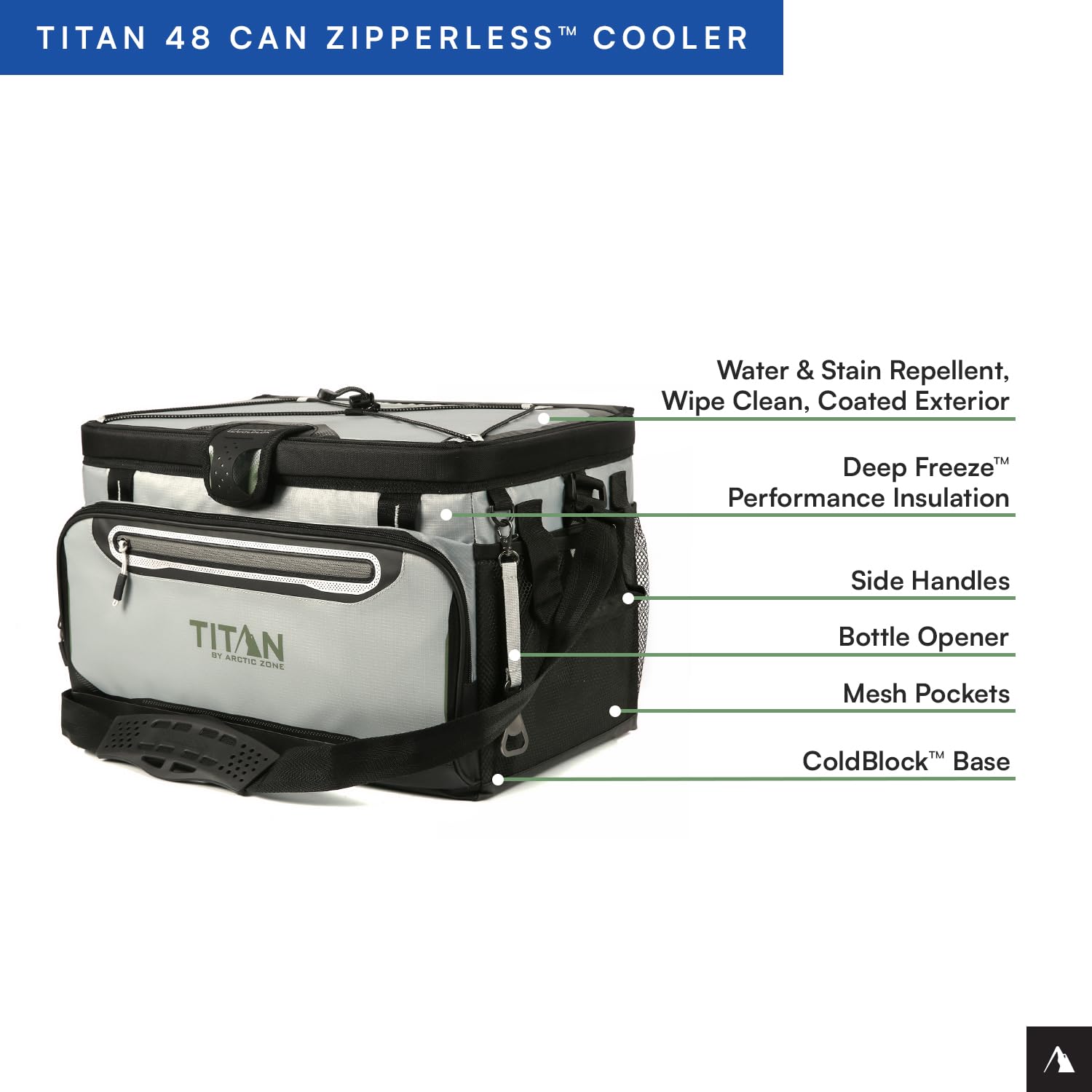 Titan by Arctic Zone 48 Can Zipperless Soft Cooler with HardBody Liner, Seagrass