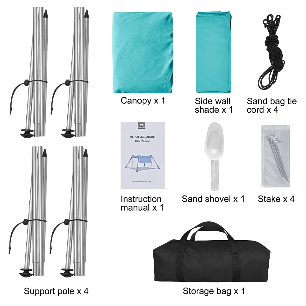 Beach Canopy Tent Shade With Sidewalls 10X10Ft, 6.6Ft Tall, Upf50+ Sun Shelter, Windproof & Water Resistant, Includes Guylines S