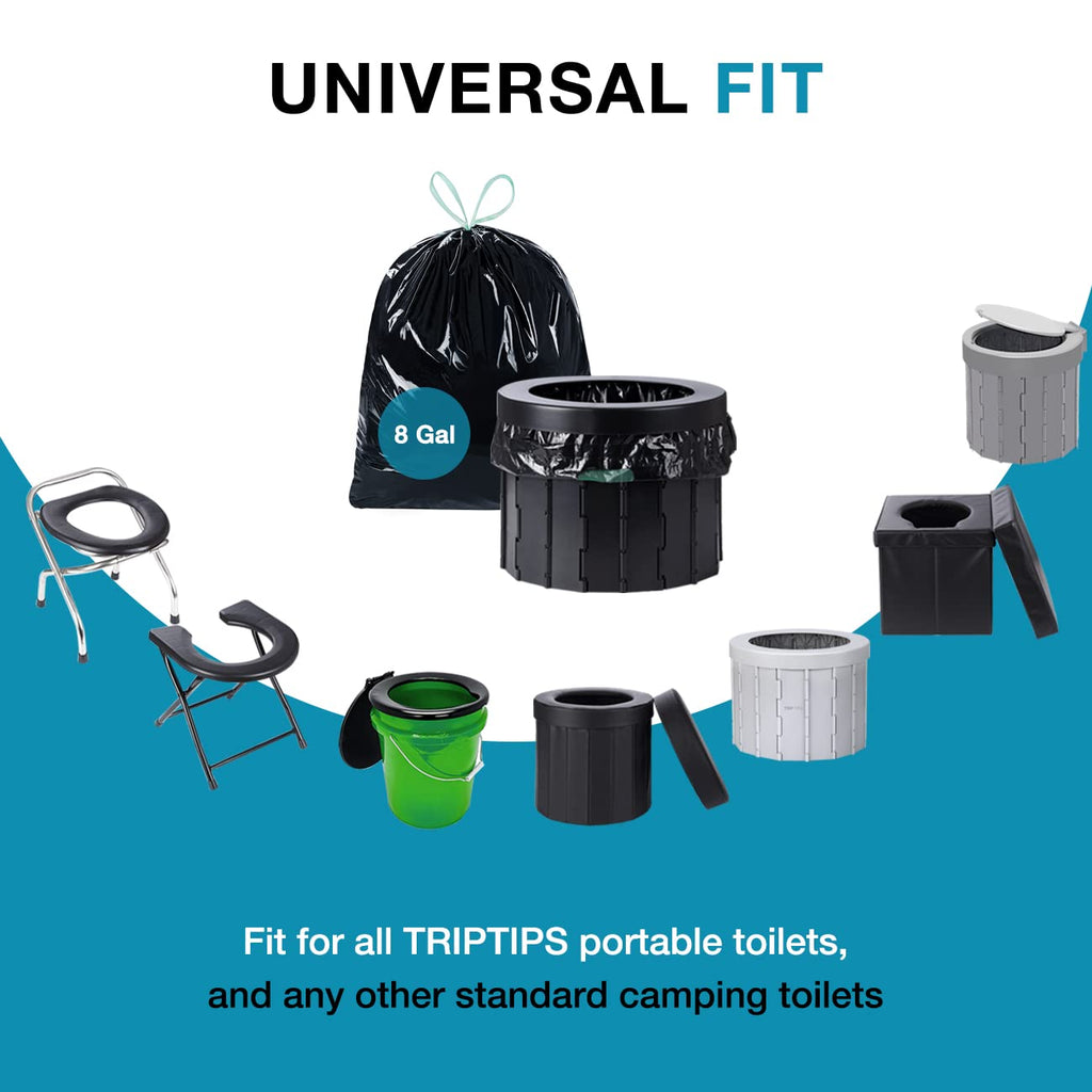 Triptips Portable Toilet Bags 20 Count Drawstring 8 Gallon Camping Toilet Bags Toilet Waste Bags Leak-Proof Toilet Liners, Trash