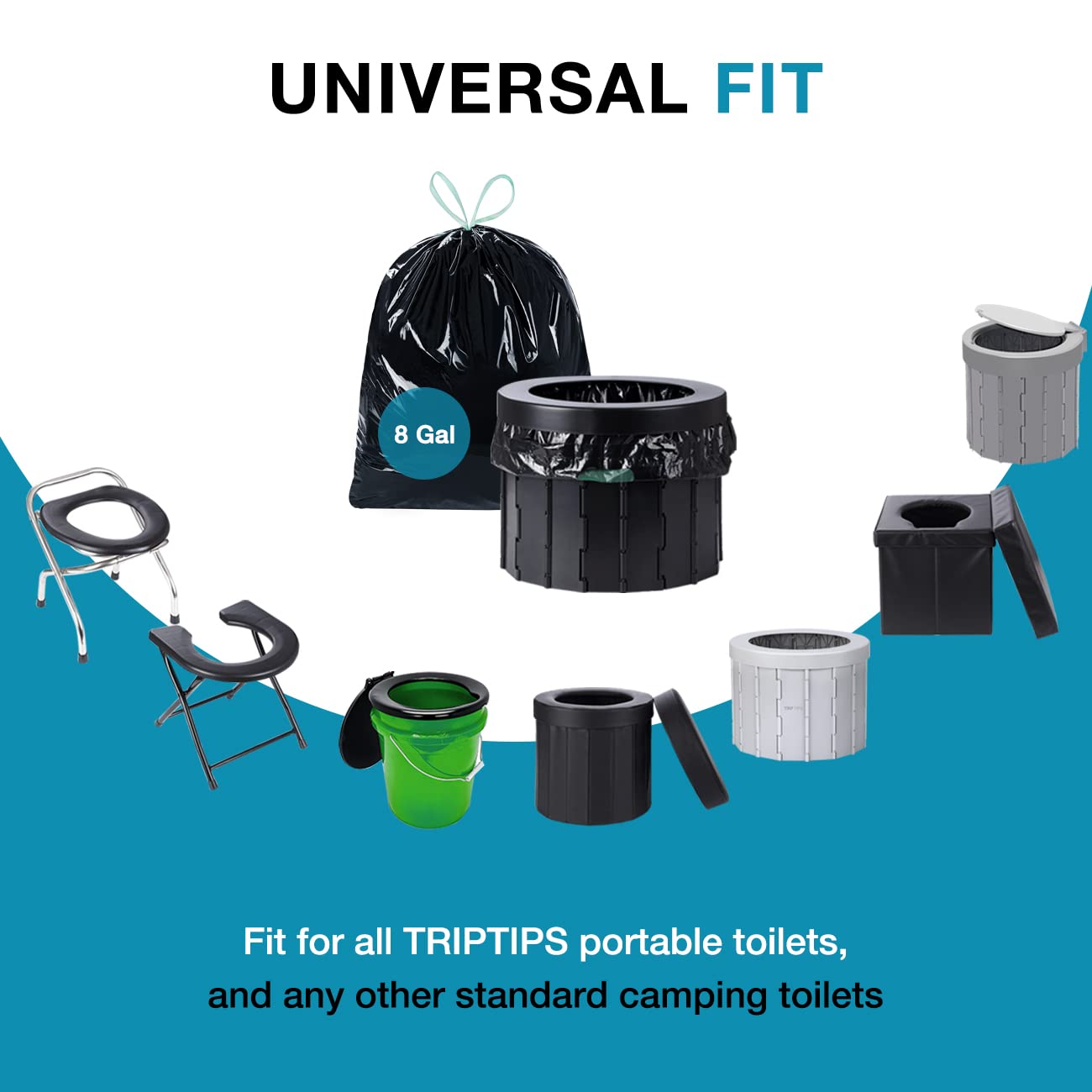Triptips Portable Toilet Bags 20 Count Drawstring 8 Gallon Camping Toilet Bags Toilet Waste Bags Leak-Proof Toilet Liners, Trash