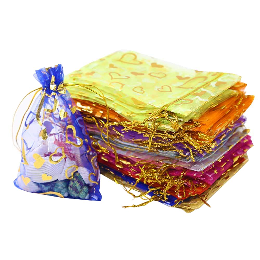 DMS RETAIL Organza Jewellery Pouch potli Bags  Pack of 50 ( 7x9 cms, Small Multicolour)