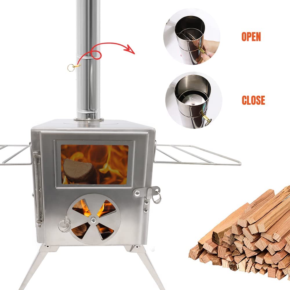 Fitinhot Tent Stove, Portable Camping Wood Burning Stoves Stainless Steel With Chimney Pipes For Outdoor Cookout, Hiking, Travel