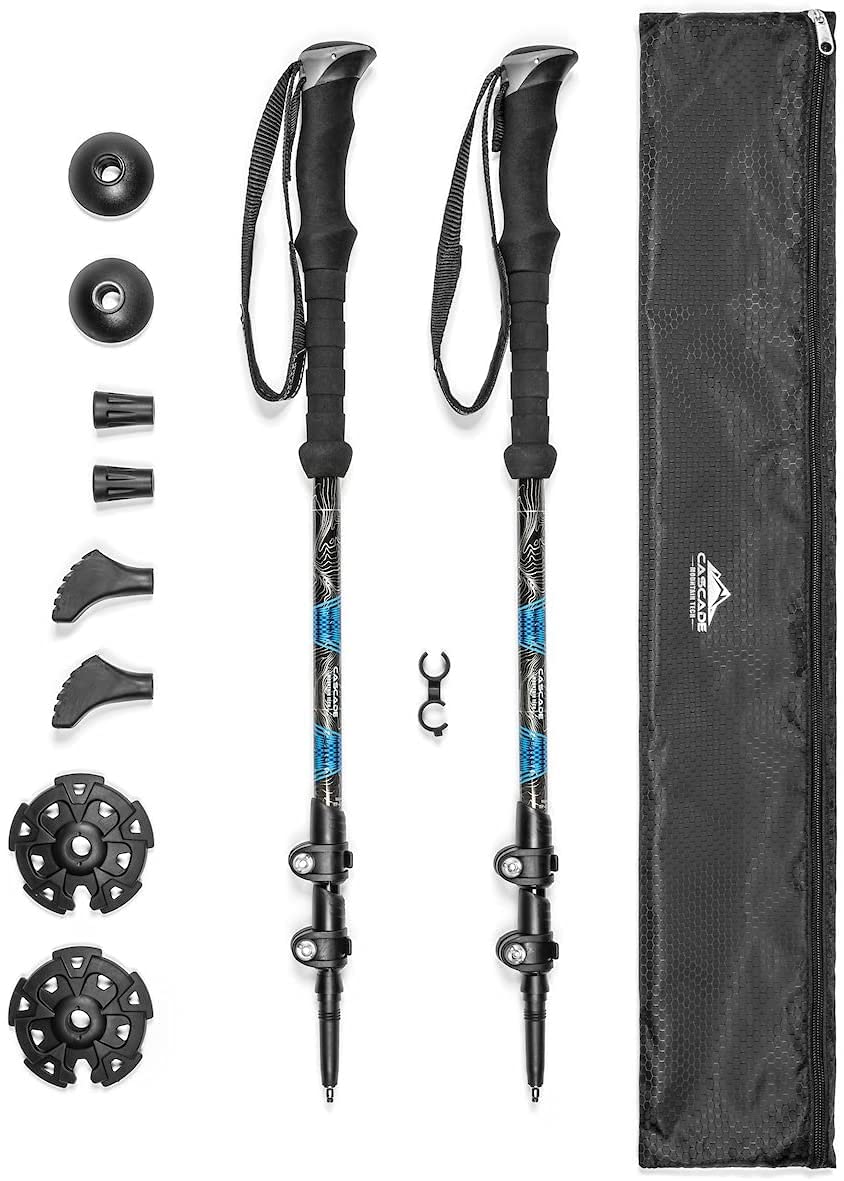 Cascade Mountain Tech Trekking Poles - Carbon Fiber Walking Or Hiking Sticks With Quick Adjustable Locks (Set Of 2), Blue