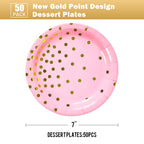 Cenlbj Pink And Gold Party Supplies, Pink Paper Dessert Plates (50-Count)