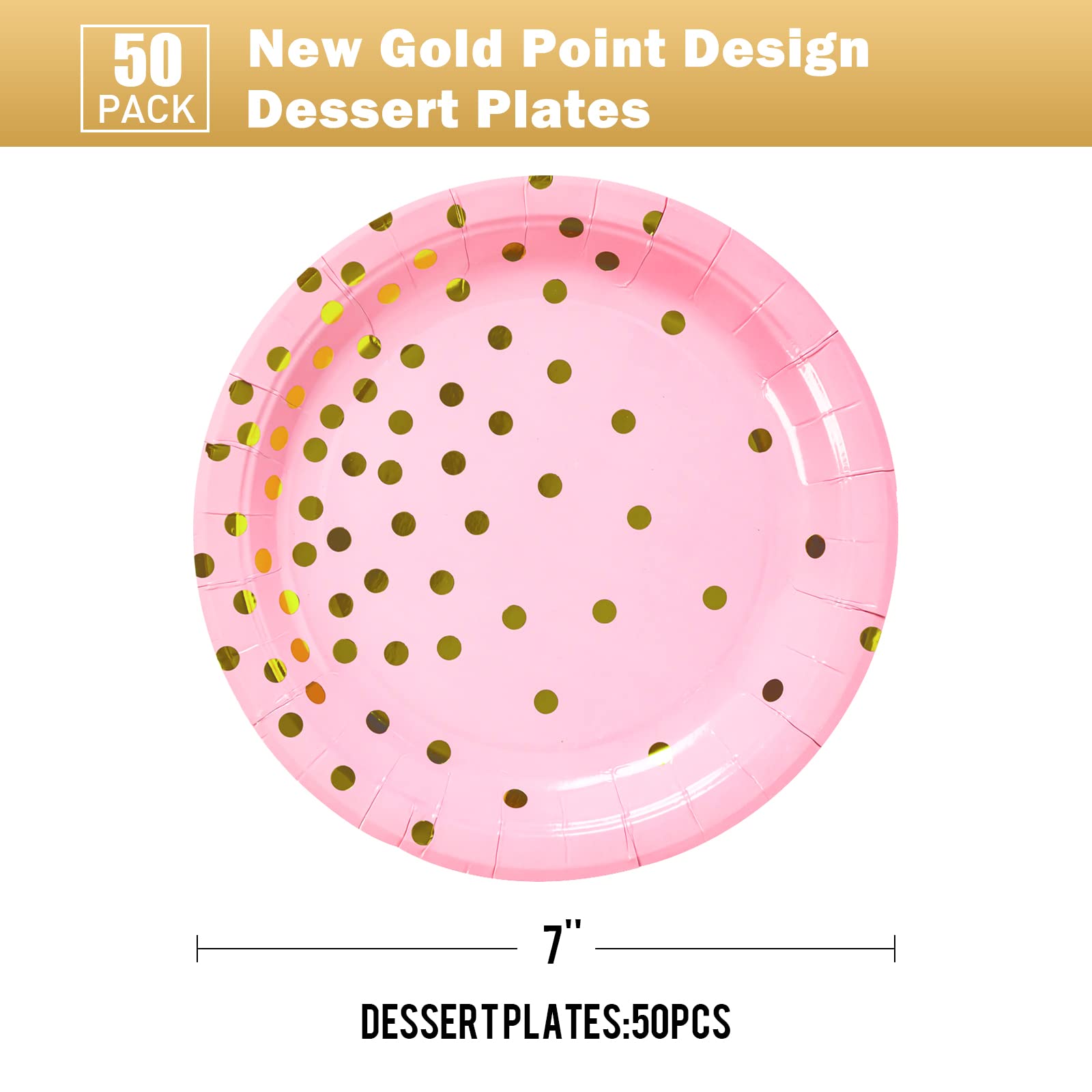 Cenlbj Pink And Gold Party Supplies, Pink Paper Dessert Plates (50-Count)