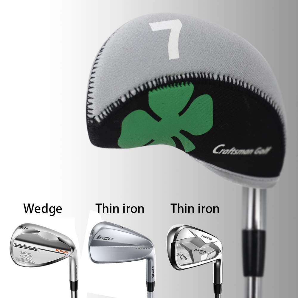 Craftsman Golf Black & Gray 11Pcs/Set (3,4,5,6,7,8,9,P,A,S,L Clover Neoprene Iron Headcover Set Covers Protector Case