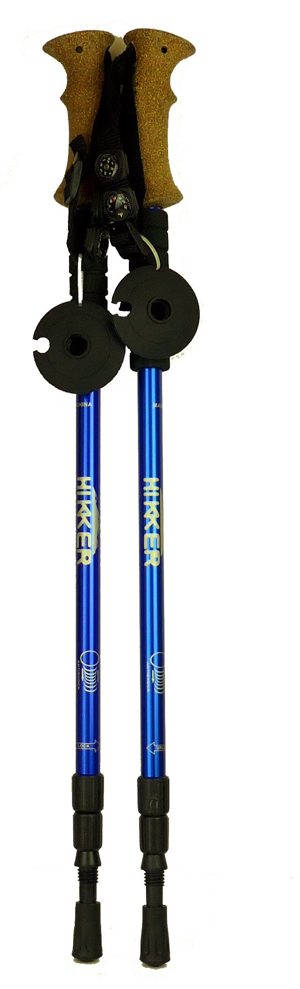 Hikker Hp-5 Anti-Shock Hiking Pole, 2-Pack, Anti Shock Hiking/Walking/Trekking Trail Poles - 1 Pair With Compass & Thermometer