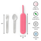 Omie OmieBox Travel Utensil Set | Fork and Spoon with Case for Easy Travel | Stainless Steel Fork and Spoon | Pink