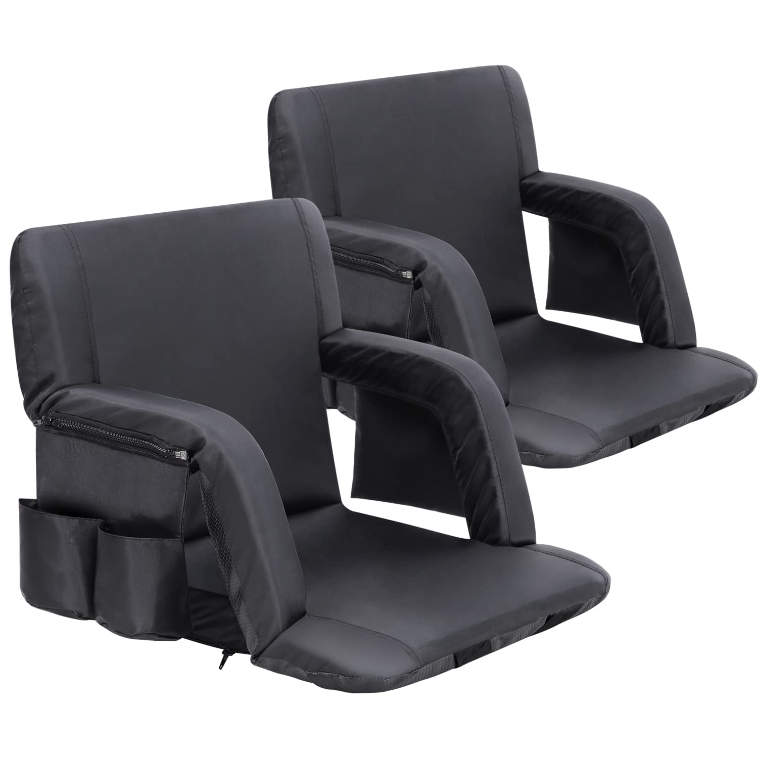Sportneer Stadium Seats with Back Support: 2.5 Thick Comfy Cushion 6 Adjustable Angle Bleacher Seat with Armrest - 2 Large Poc