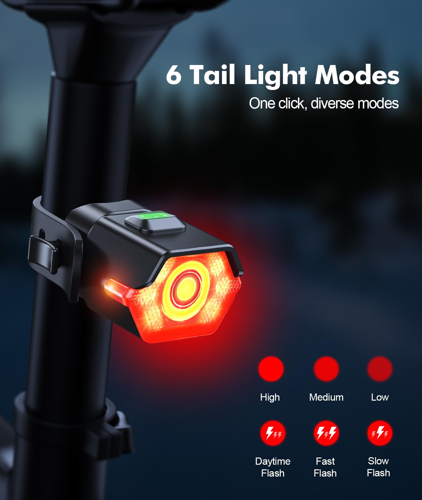 Zewdov 3+6 Modes Bright Bike Lights for Night Riding with Side Light, Rechargeable & IP65 Waterproof Bicycle Light, Bike Headlig
