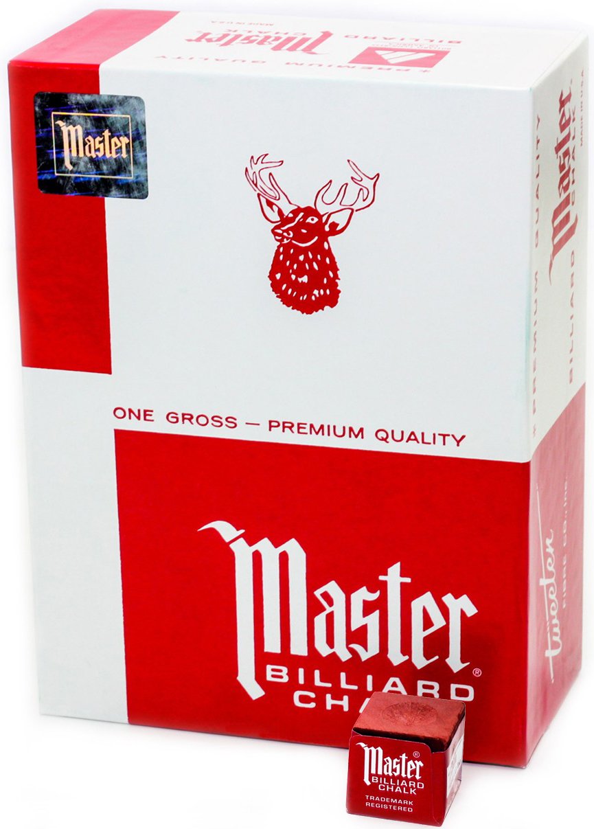 Master Billiard Fessional Billiards Chalk For Smooth, Even Coating On Cue Tippool Chalk, Pack Of 144 Cubes, Red, With Protective