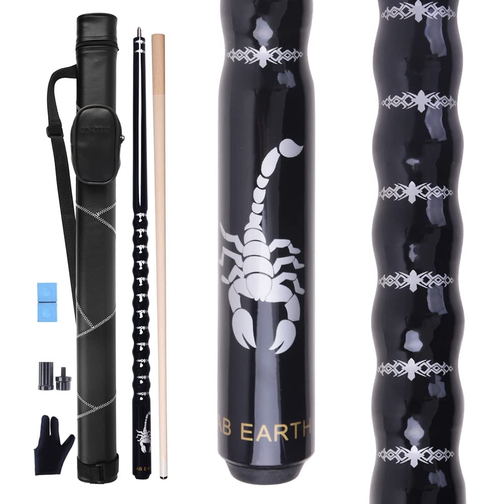 Ab Earth Ergonomic Design 13Mm Tip 58'' Maple Pool Cue Stick Kit With Hard Case (Black, 19Oz)