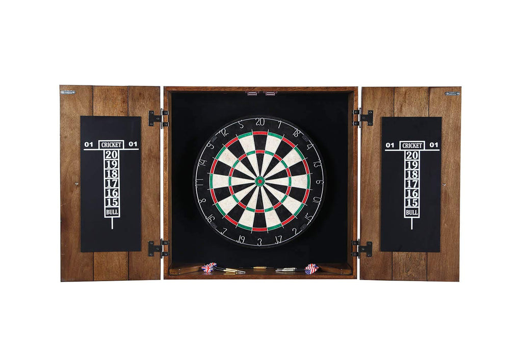 Hathaway Drifter Solid Wood Dartboard & Cabinet Set, Rustic Oak, 6'' L W X 25'' H