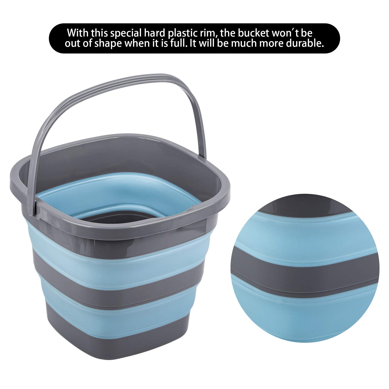 2 Pack Collapsible Plastic Bucket With 2.6 Gallon (10L) Each, Foldable Rectangular Tub For House Cleaning, Space Saving Outdoor