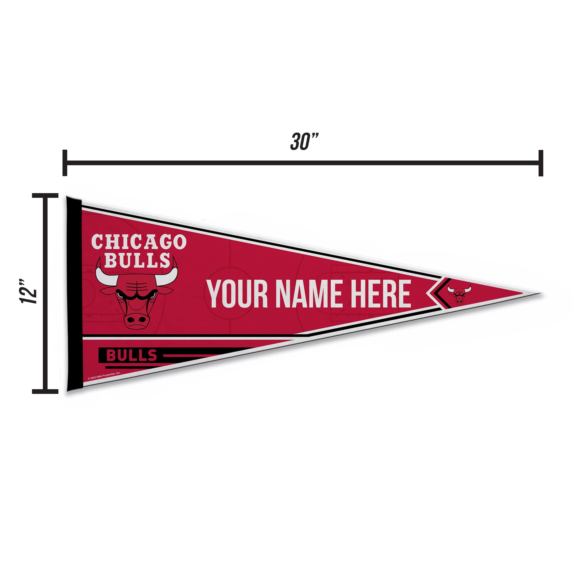 Rico Industries Nba Basketball Chicago Bulls Personalized - Custom 12'' X 30'' Soft Felt Pennant - Ez To Hang