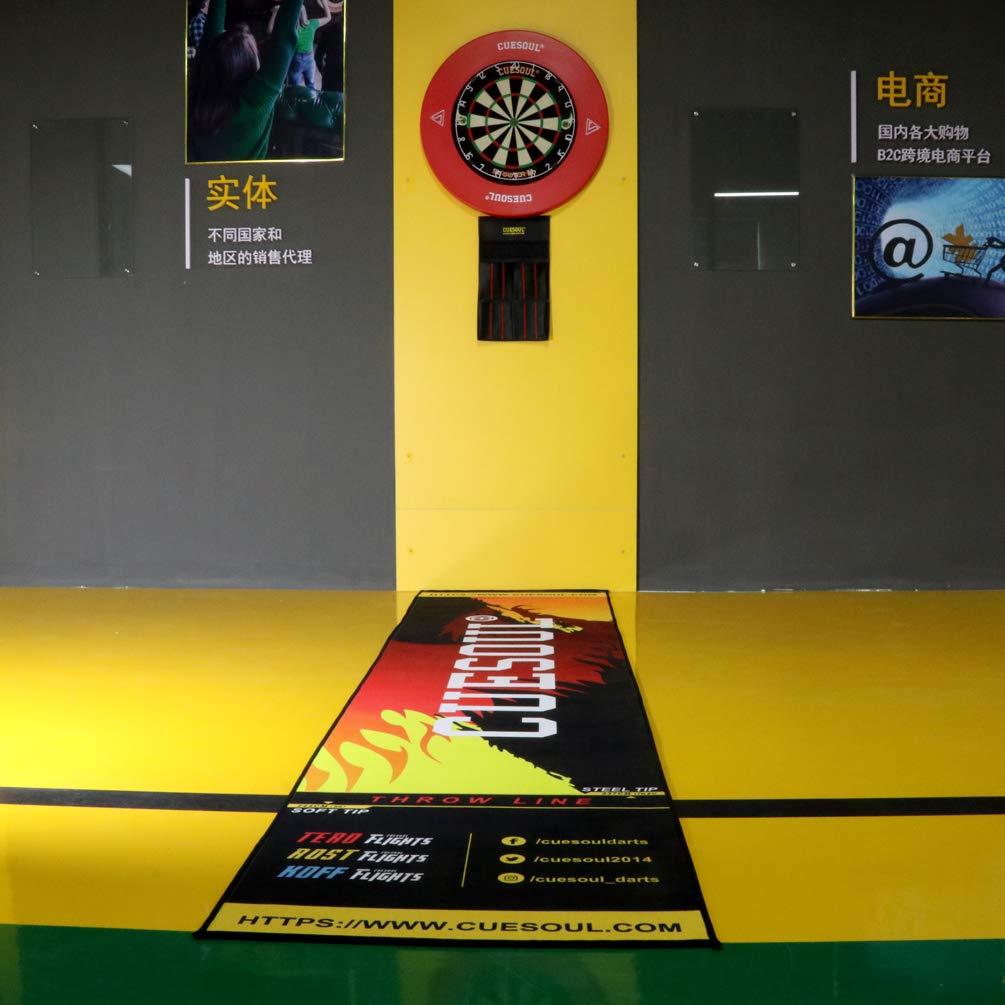 Cuesoul Heavy Duty Darts Mat Includes Both Official Soft & Steel Tip Throwline Yellow Fire