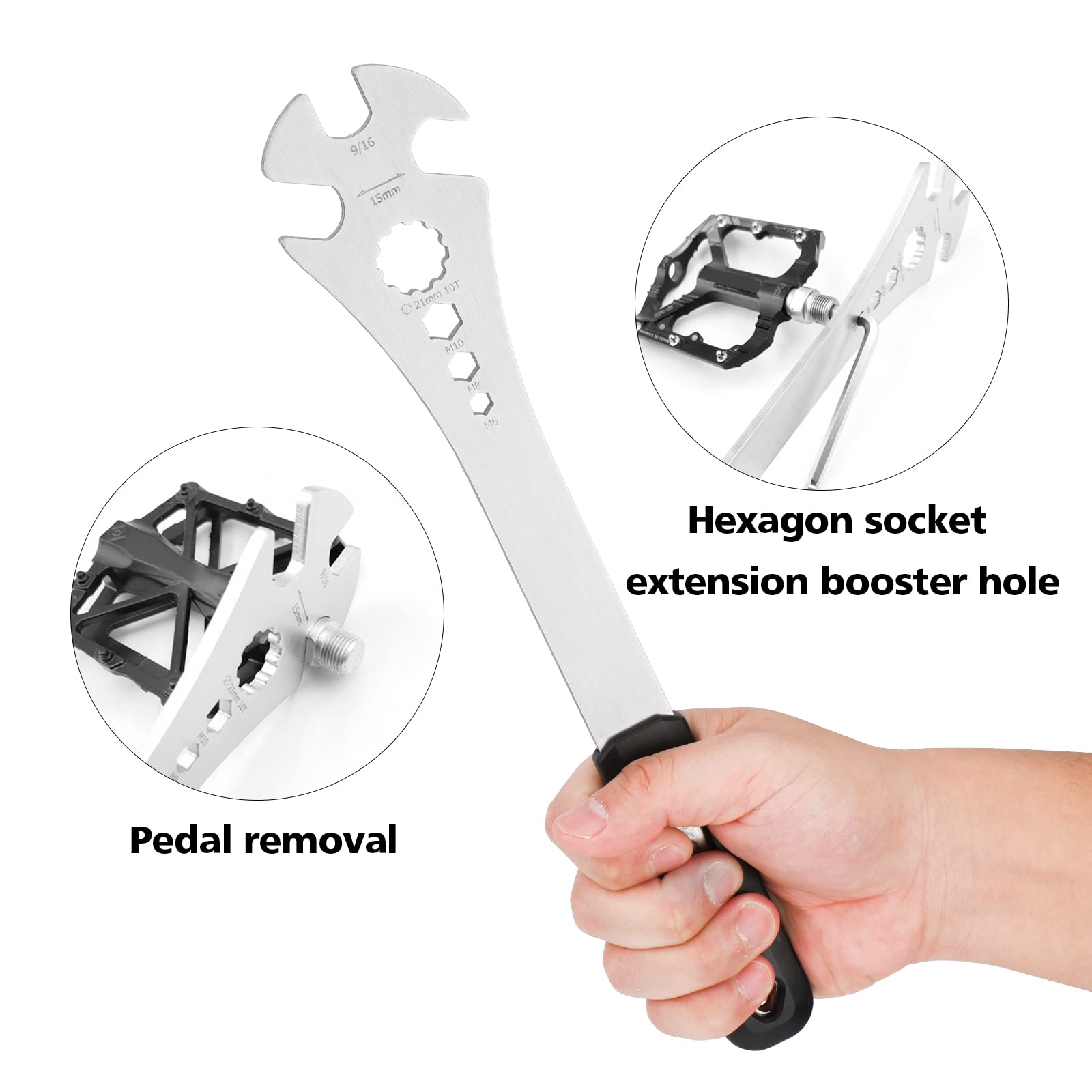 Oumers Bike Pedal Wrench, Bicycle Pedal Removal Spanner With Extra Long Handle, Multi-Use 15Mm,9/16 Pedal Removal Tool And 10Mm/