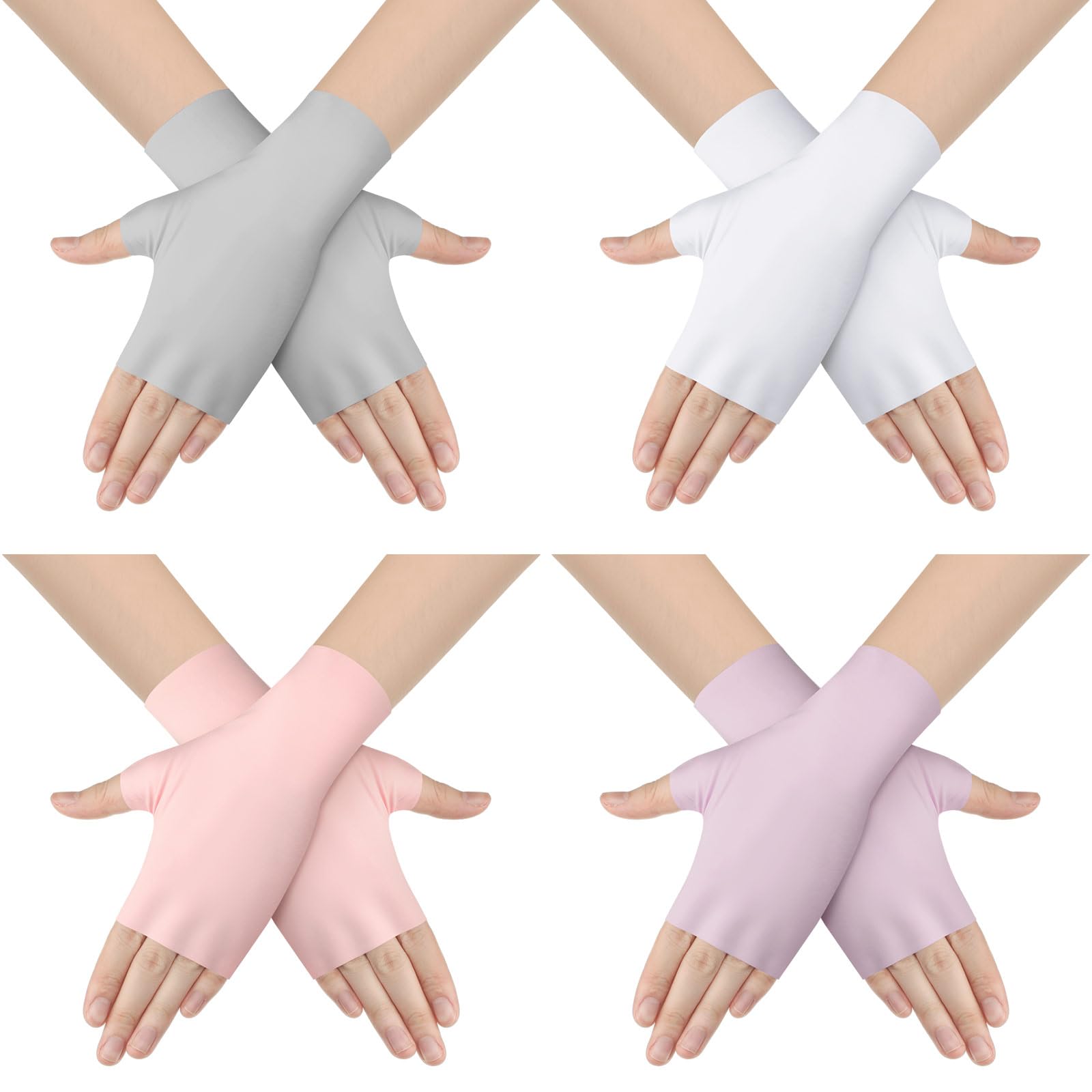 Sureio 4 Pairs Sun Protection UV Gloves for Women Fingerless Hand UV Protection Glove for Gel Manicures Summer Driving Biking(Li