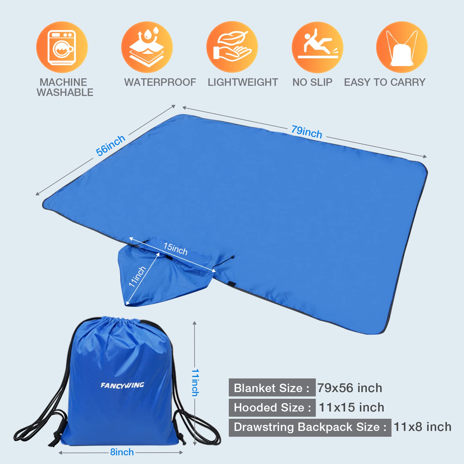Dukuseek Outdoor Waterproof Stadium Blanket, Xl Large (79 ''X 59 '') Hooded Stadium Blankets With Fleece,Portable,Warm Outside B