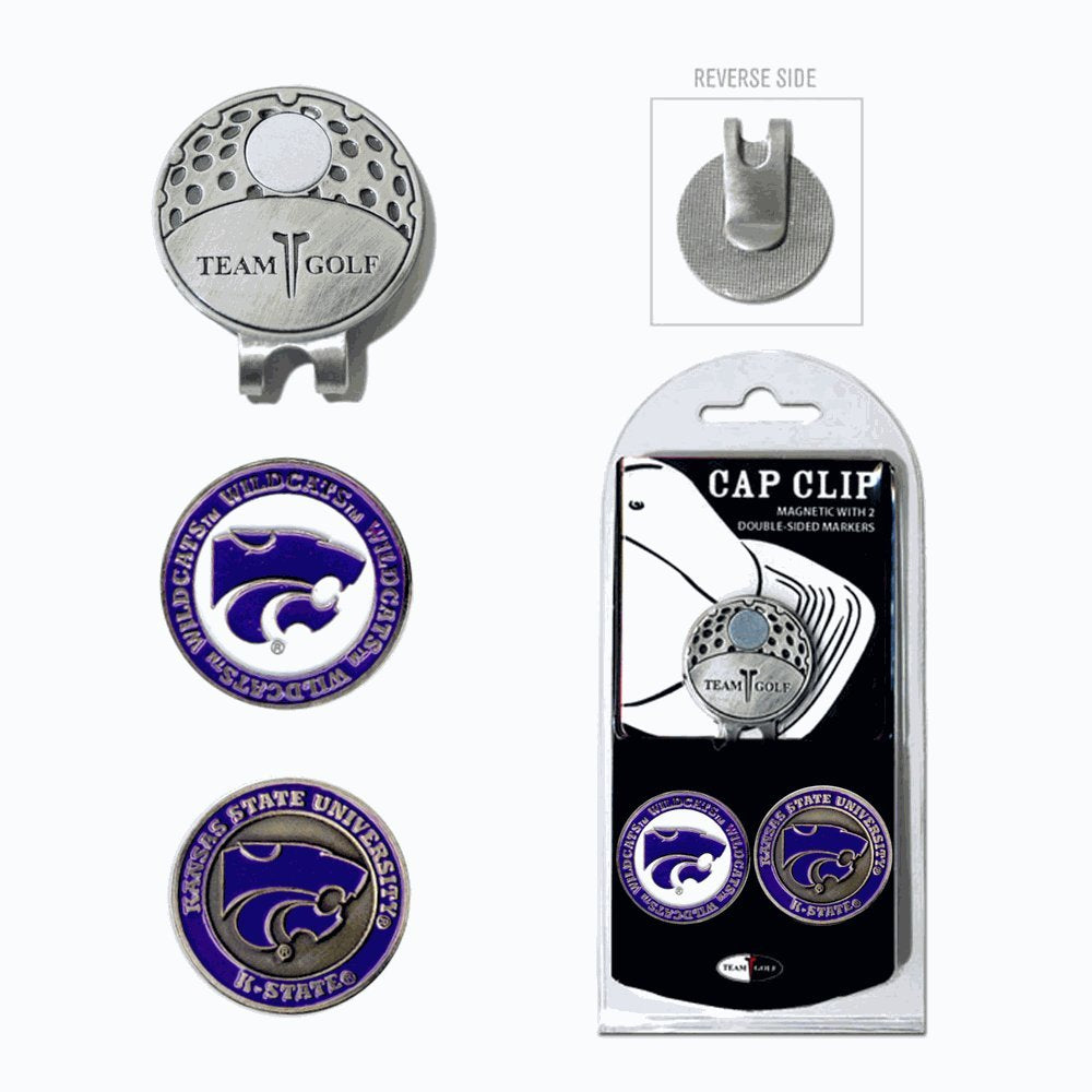 Team Golf NCAA Kansas State Wildcats Cap Clip With 2 Golf Ball Markers Golf Cap Clip with 2 Removable Double-Sided Enamel Magnet