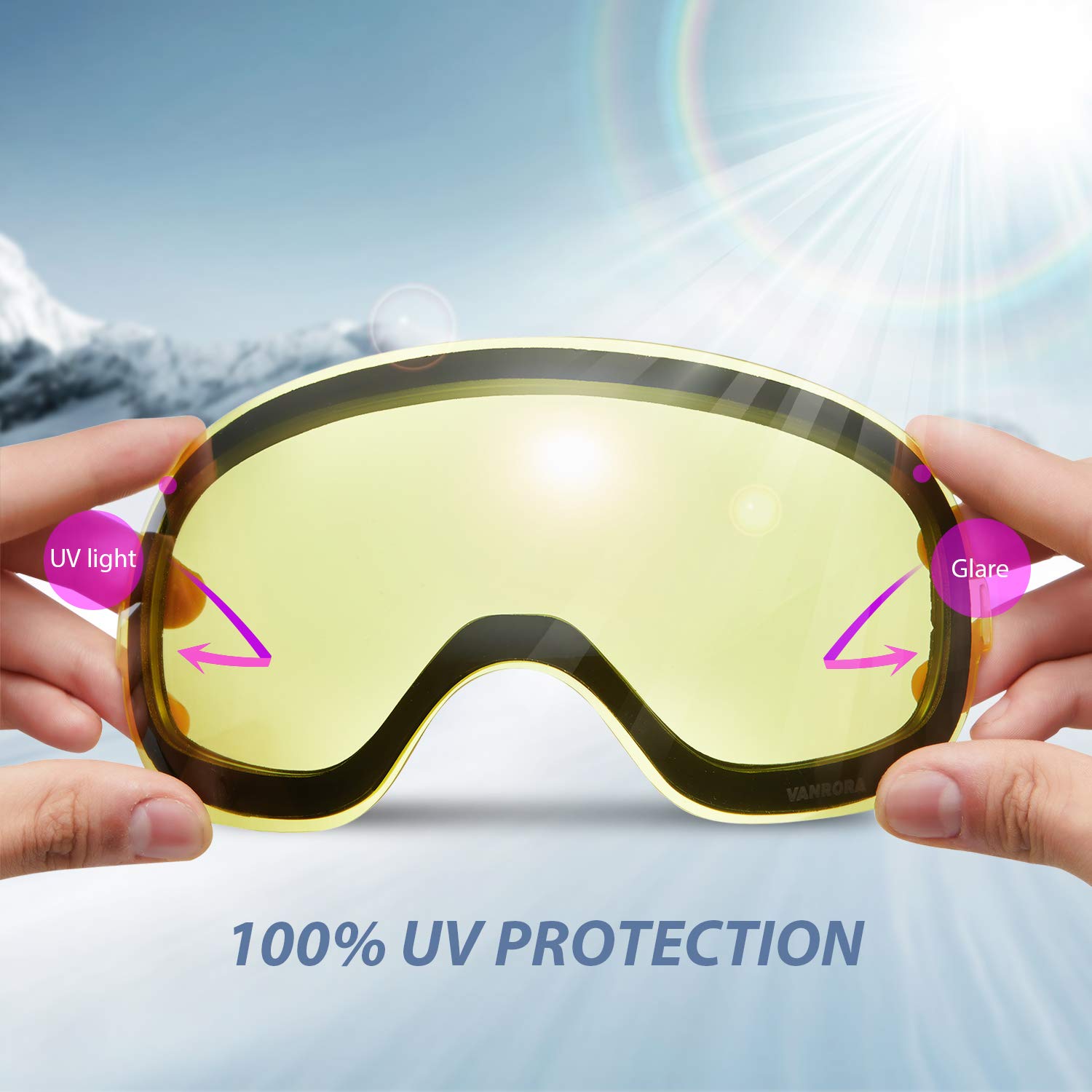 Vanrora X-Mag Ski Goggles Replacement Lens, Vlt 87.4% Yellow Lens