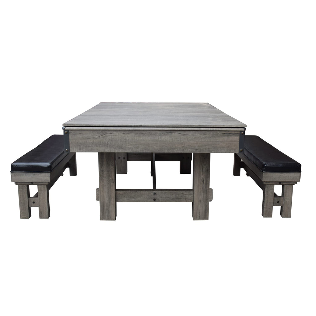 Hathaway Logan 7-Ft Pool Table Combo Set With Benches - Rustic Gray With Blue Felt, Barnwood