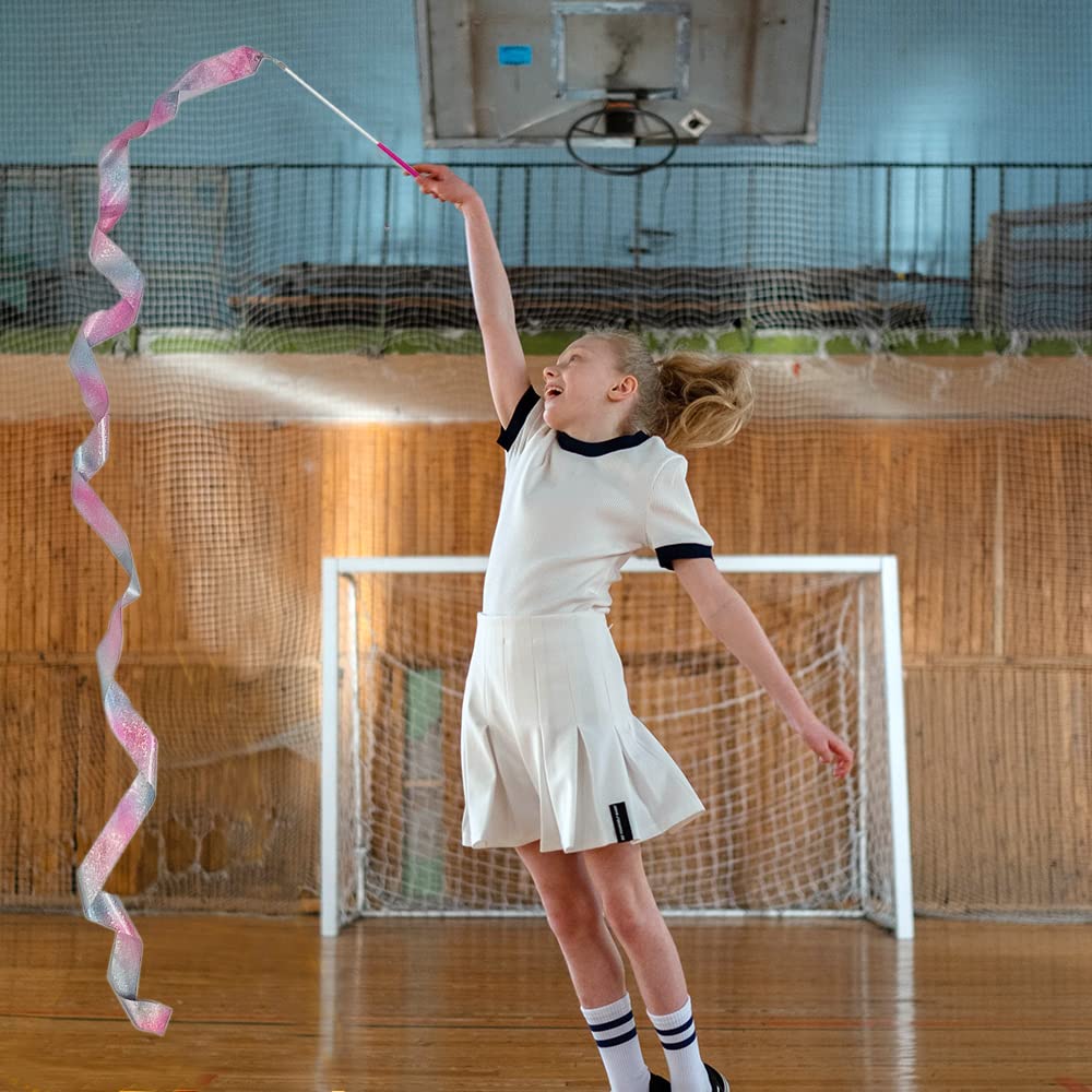 Hzmm 2 Pcs Dance Ribbons, 78.7 Inch Sparkling Dance Ribbon Streamer, Rhythmic Gymnastics Ribbon With Wand, Twirling Dancing Ribb