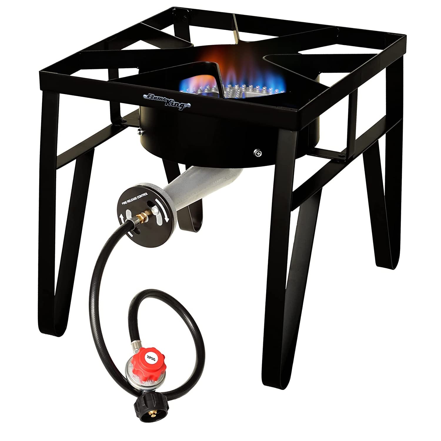 Flame King Heavy Duty 200K BTU, 0-20 PSI, Propane Gas Single Burner Bayou Cooker Outdoor Stove for Home Brewing, Turkey Fry, Map
